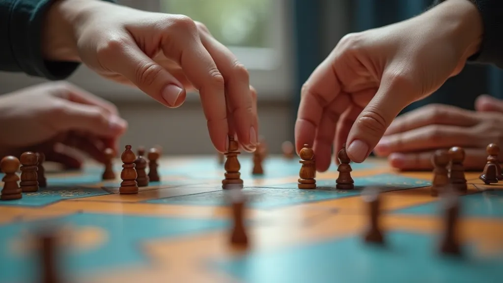 Hands reaching for game pieces