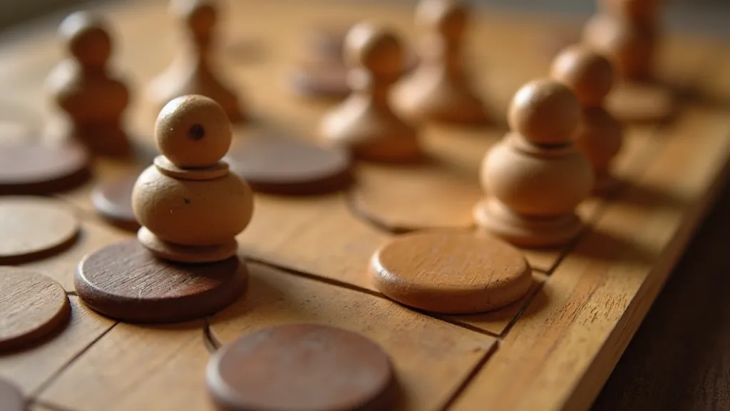 Abstract game pieces on a wooden board