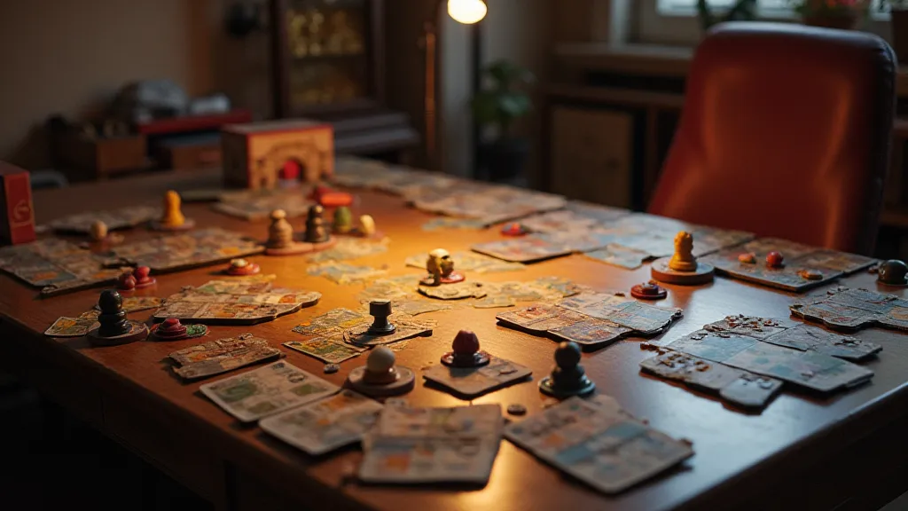 Board game table with a game in progress