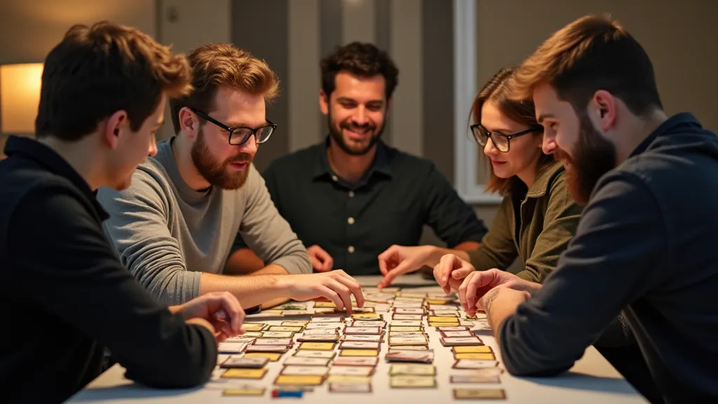 Friends playing a deckbuilding game