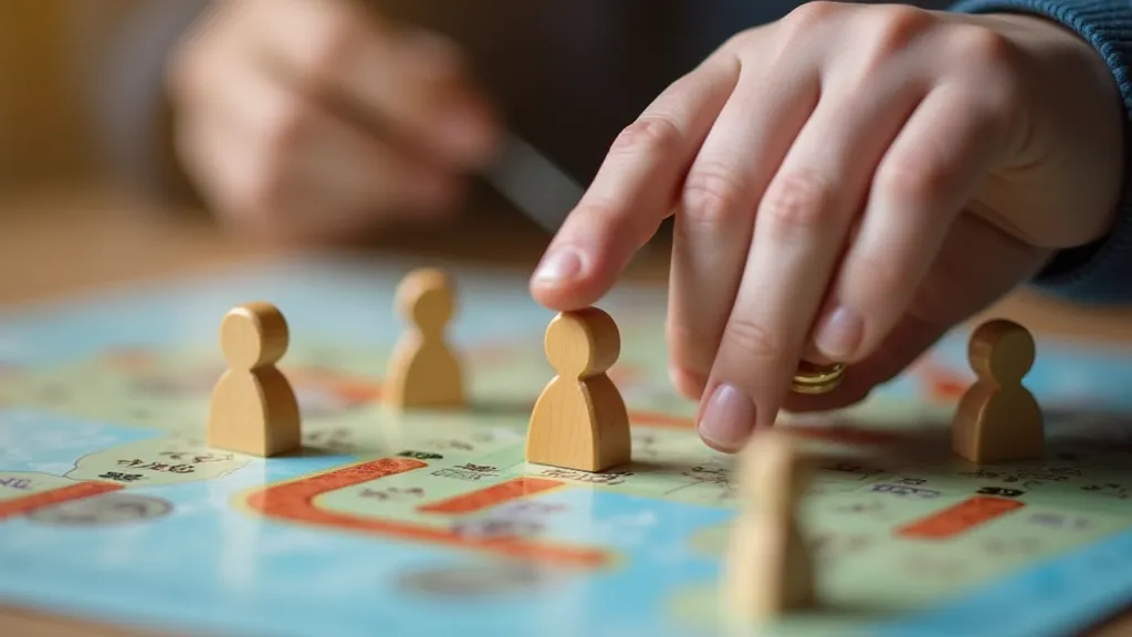 A hand placing a meeple on a game board