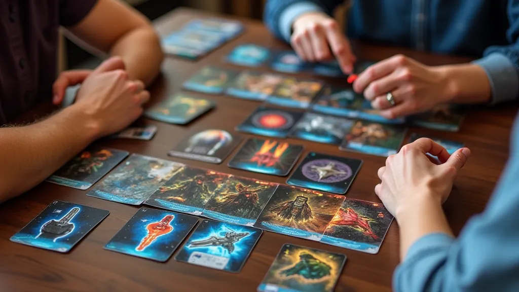 Two players engaged in a space battle with Star Realms cards
