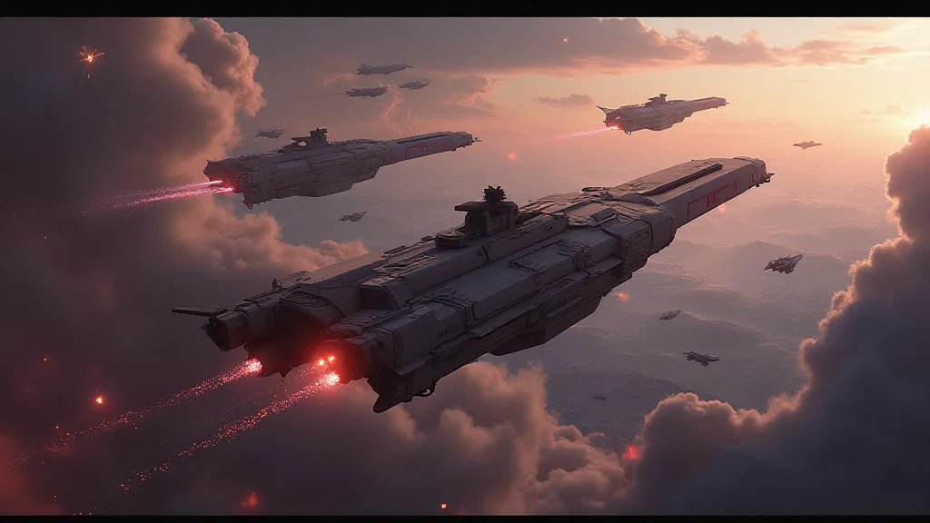 Spaceship battle in a nebula