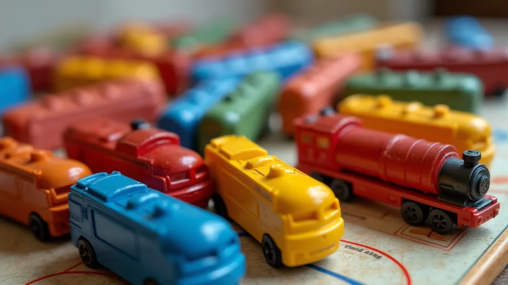 Colorful train cars from the Ticket to Ride game