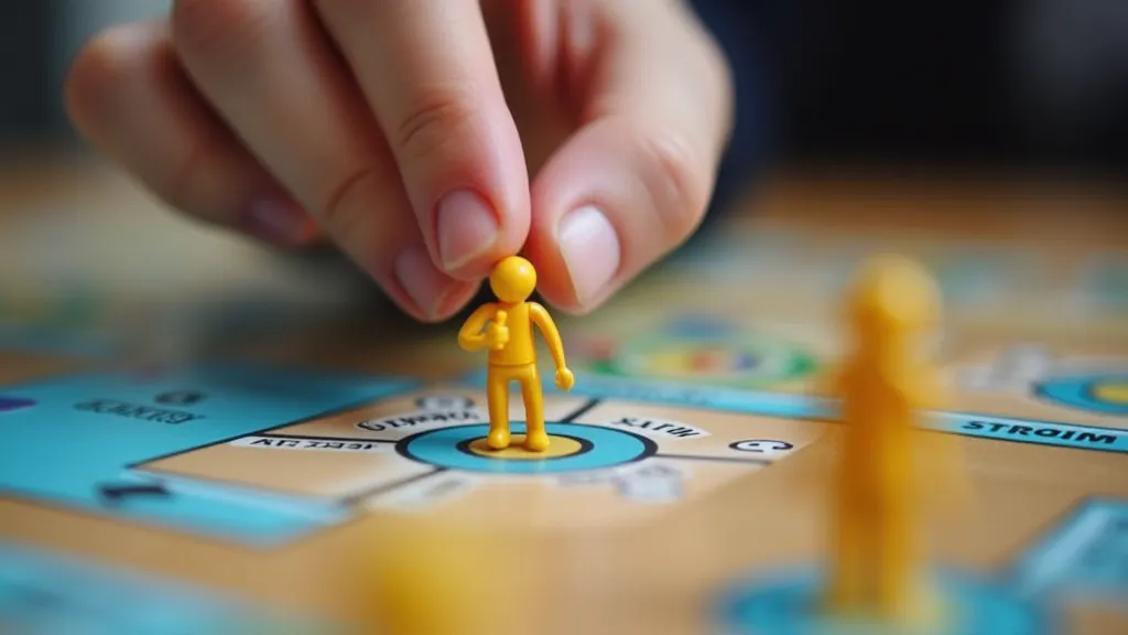 Hand placing a worker token on a board game location.